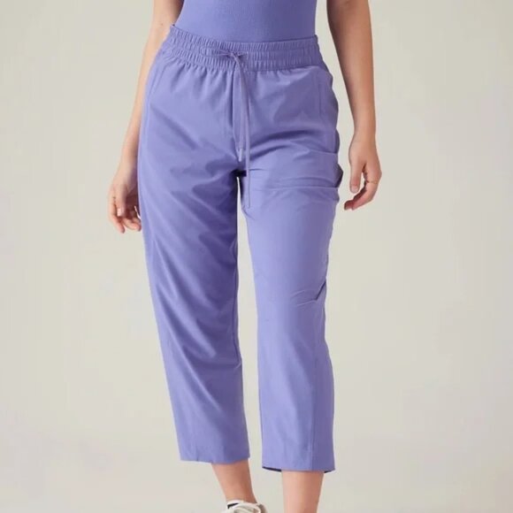 Athleta Arrival Cropped Pant Stretch Pull on Elastic Waist Purple Adonis Blue 16 - Picture 2 of 12